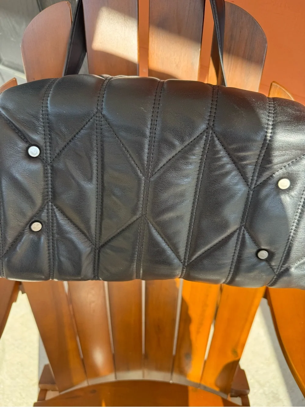 Quilted Steve Madden Black Leather Shoulder Bag with Chain Accent and SM LOGO